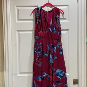 Eshakti Burgundy Floral Chiffon Pocket Maxi Dress